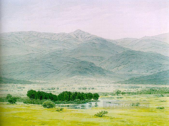 Landscape in the Riesengebirge Romantic landscape Caspar David Friedrich river Oil Paintings